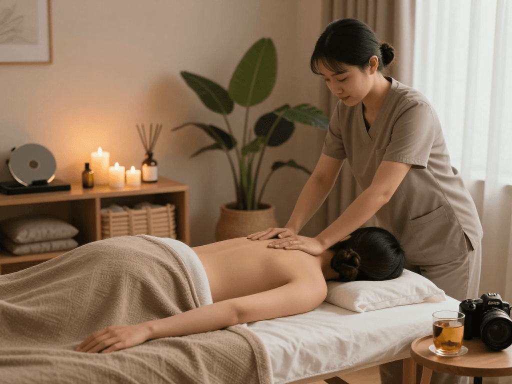Relaxing 안산출장마사지 therapy in a cozy home setting with calming ambiance.