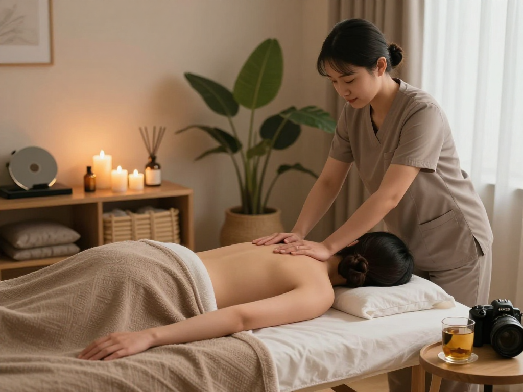 Relaxing 안산출장마사지 therapy in a cozy home setting with calming ambiance.