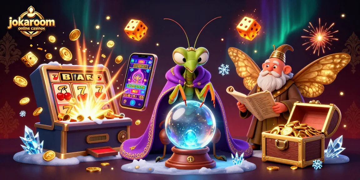 Experience the excitement of jokaroom online casinos with a dynamic scene featuring whimsical characters and vibrant gaming elements.
