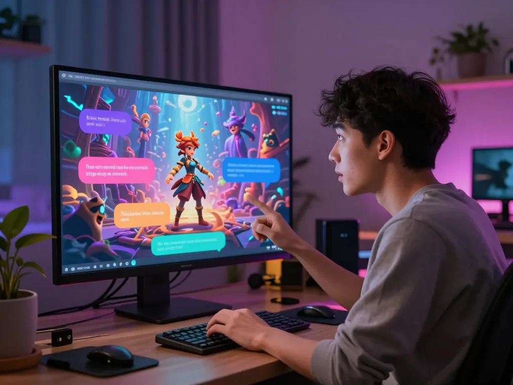 A user engaging with character AI NSFW chatbot in a vibrant digital setting, showcasing lively interactions and dynamic characters.