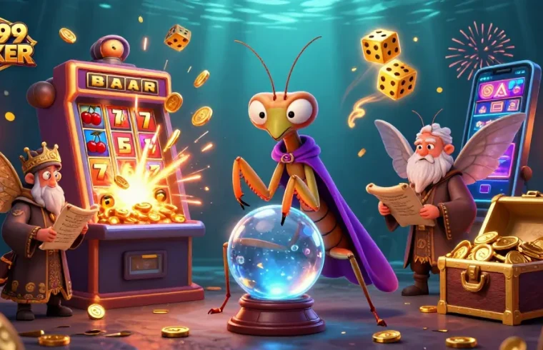 Experience the thrill of MM99 LOCKER with a vibrant scene of gaming excitement and fortune-telling magic.