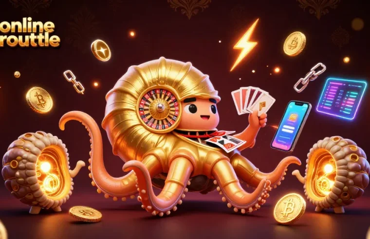 Play online roulette with a vibrant 3D illustration showcasing a giant nautilus and crypto elements.